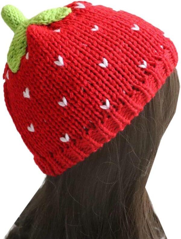 Cute Beanie for Women Y2K Strawberry Crochet Hats Slouchy Warm Knitted Hat Headgear Accessories