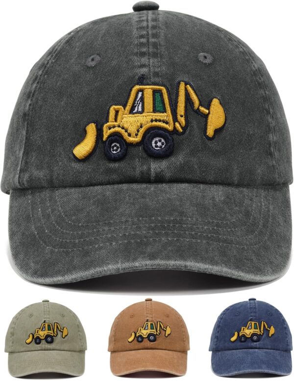 Embroidery Excavator Kids Baseball Cap for Age 2-5,Adjustable Vintage Washed Cotton Toddler Baseball Hat for Boys & Girls