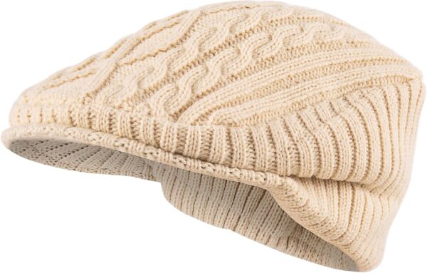 Women Winter Warm Knit Hat Wool Snow Ski Caps with Visor Warm Fleece Lined Hat Soft Beanie Cap