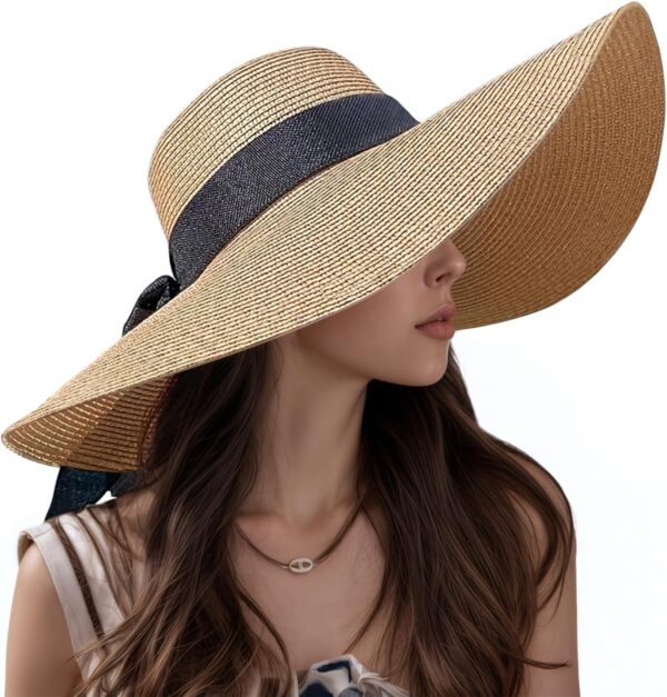 Beach Hats for Women, Wide Brim Sun Straw Hat for Women, Sun Hat UPF 50+ UV Protection