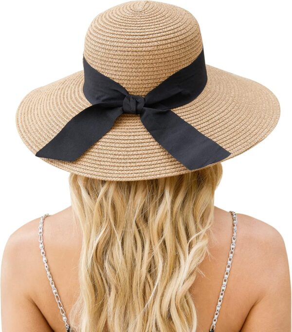 Beach Hat for Women, Wide Brim Sun Straw Hats for Women, Sun Hat Womens UPF 50+ UV Protection, Floppy Foldable Summer Hats