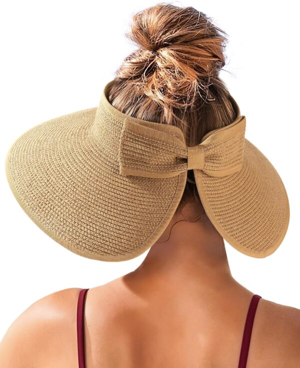 Sun Visor Hats for Women Beach Hat Ponytail Summer UPF 80+ Beach Vacation Essentials Packable Wide Brim
