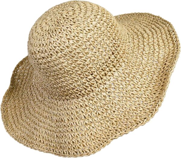Women Straw Hat Wide Brim Beach Sun Cap Foldable Large Lady Floppy  Natural Paper Braided for Travel Decoration Summer Vacation Soft Lightweight and Breathable (Beige)